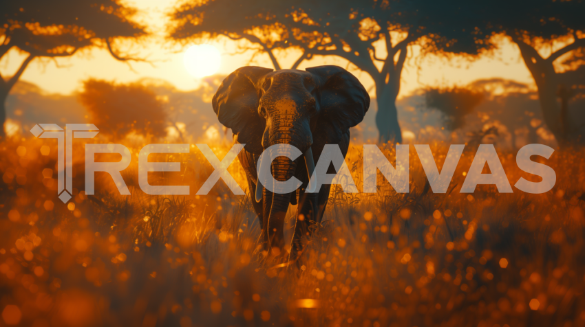 An elephant walking steadily across the sunlit savanna