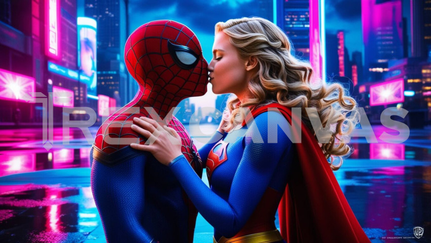 supergirl and spiderman kissing