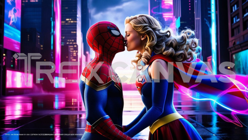 supergirl and spiderman kissing