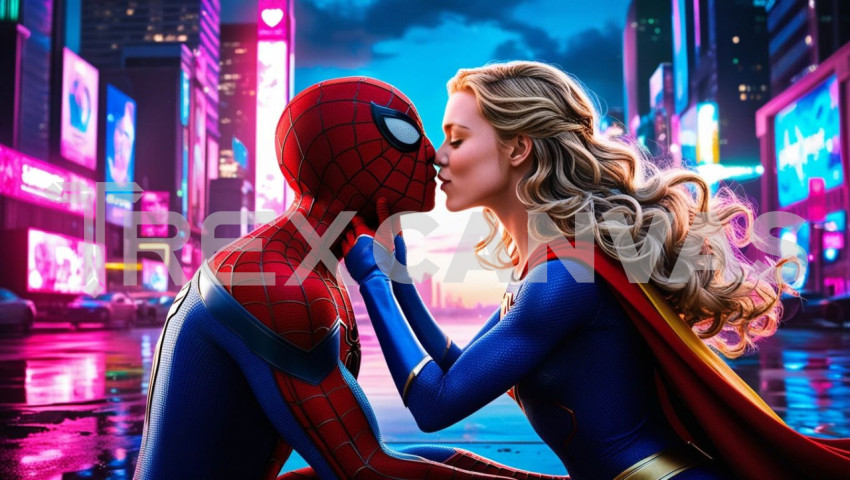 supergirl and spiderman kissing