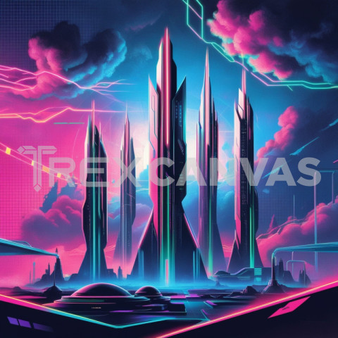 futuristic cityscape illustration crafted in vibrant 3