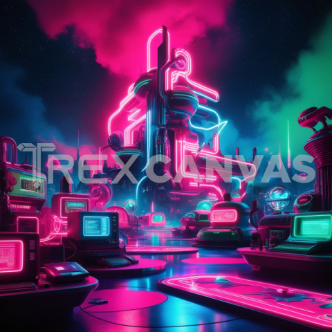 retrofuturistic 80s neon dreamscape rendered in bold 0