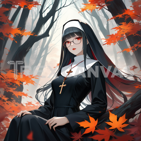 Nun in forest