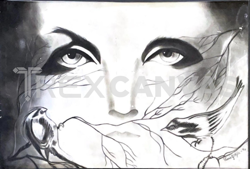 Eyes black charcoal painting