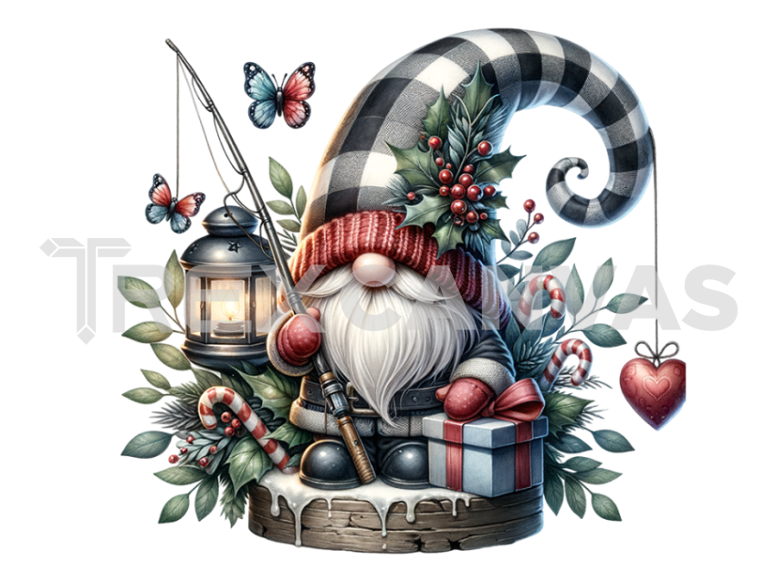 Gnome's fishing Christmas Clipart