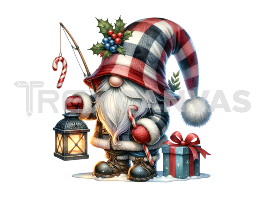 Gnome's fishing Christmas  with a hat covering his face isolated and cut-out on white background