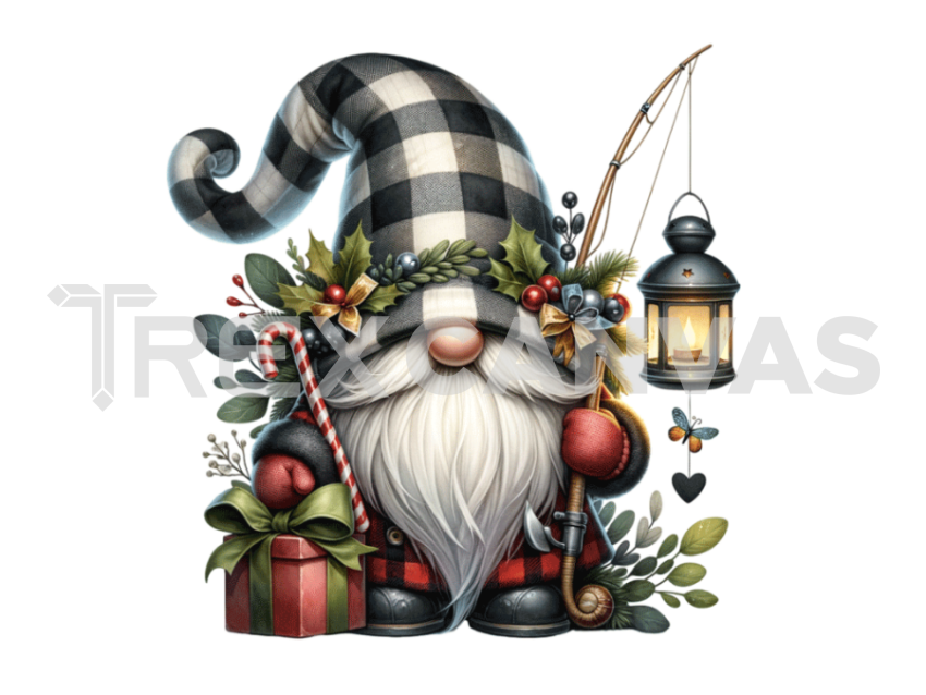 Gnome's fishing Christmas  with a hat covering his face isolated and cut-out on white background