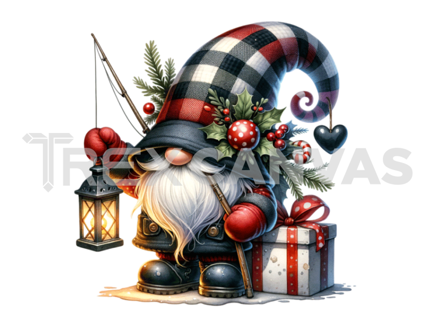 Gnome's fishing Christmas  with a hat covering his face isolated and cut-out on white background