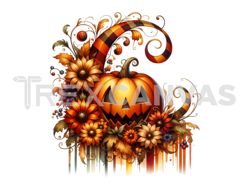 Halloween Pumpkin Flowers Clipart PNG File