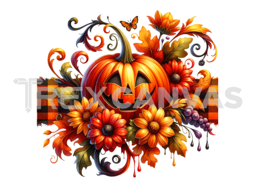 Halloween Pumpkin Flowers Clipart PNG File