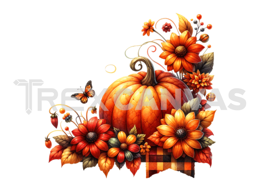 Halloween Pumpkin Flowers Clipart PNG File