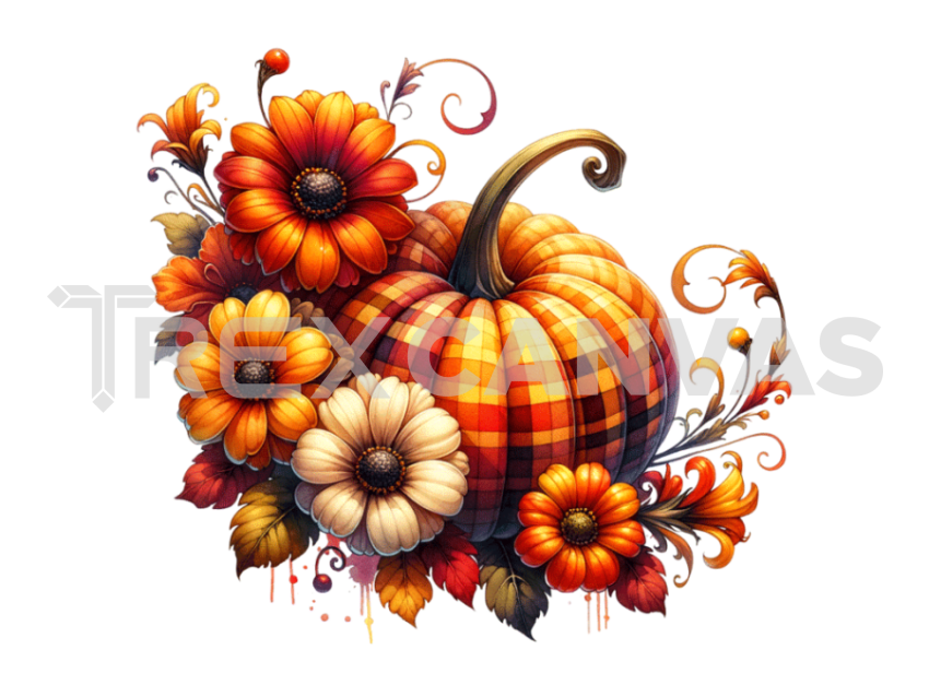 Halloween Pumpkin Flowers Clipart PNG File