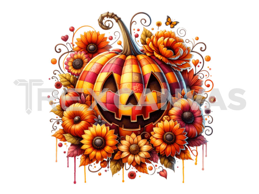 Halloween Pumpkin Flowers Clipart PNG File