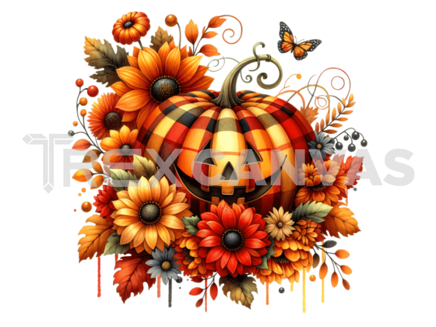 Halloween Pumpkin Flowers Clipart PNG File