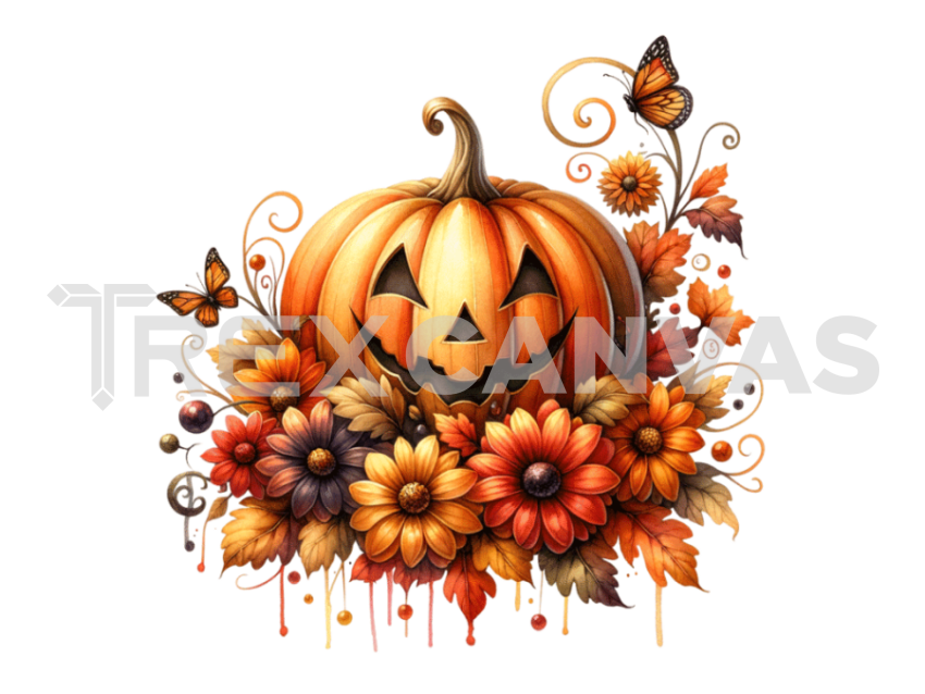 Halloween Pumpkin Flowers Clipart PNG File