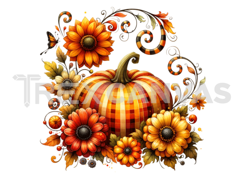 Halloween Pumpkin Flowers Clipart PNG File