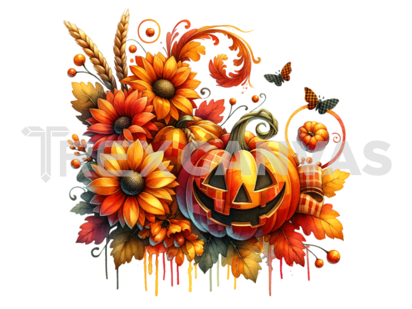 Halloween Pumpkin Flowers Clipart PNG File