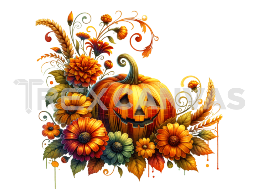 Halloween Pumpkin Flowers Clipart PNG File