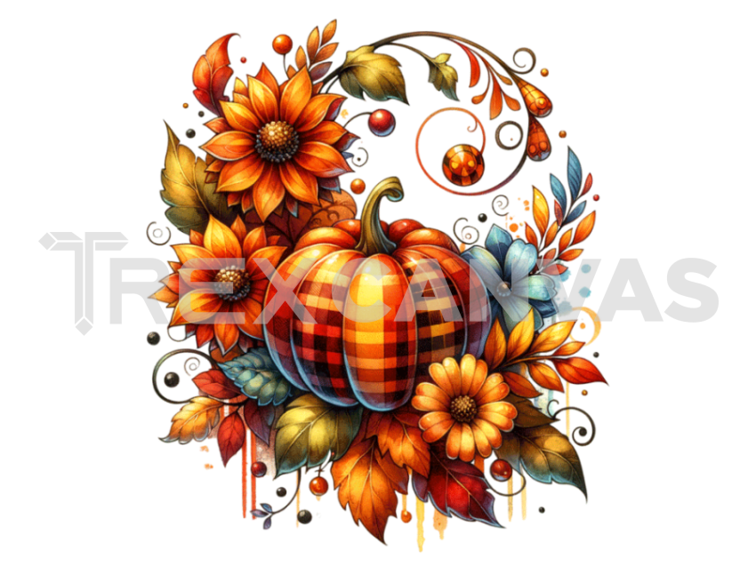 Halloween Pumpkin Flowers Clipart PNG File