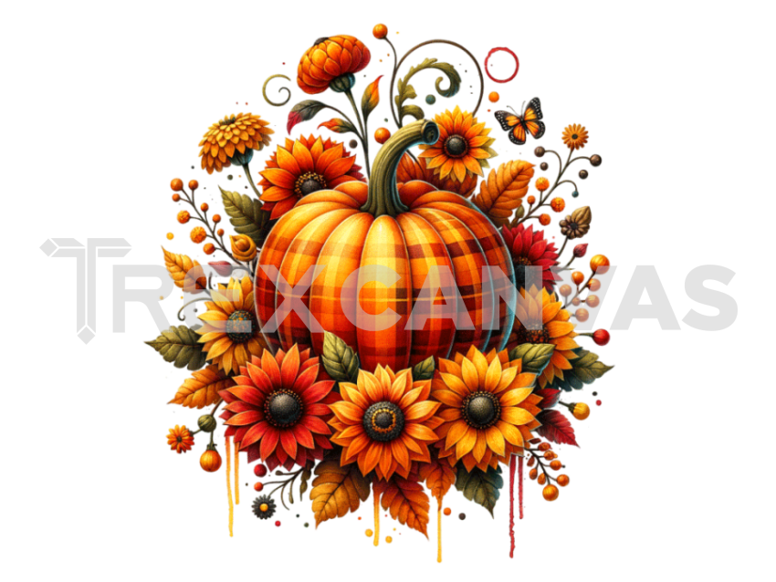 Halloween Pumpkin Flowers Clipart PNG File