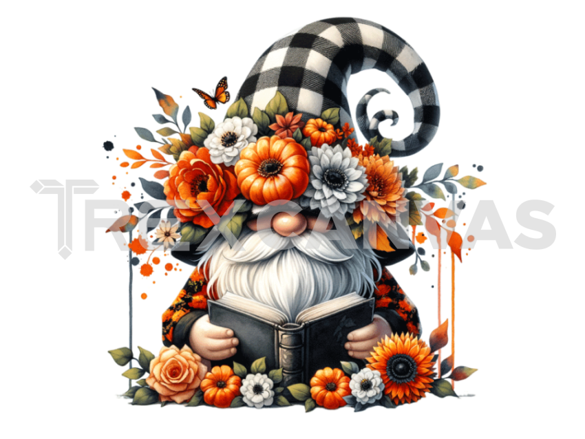 Floral Crown gnome with a hat covering his face isolated and Reading a  Book and flowers