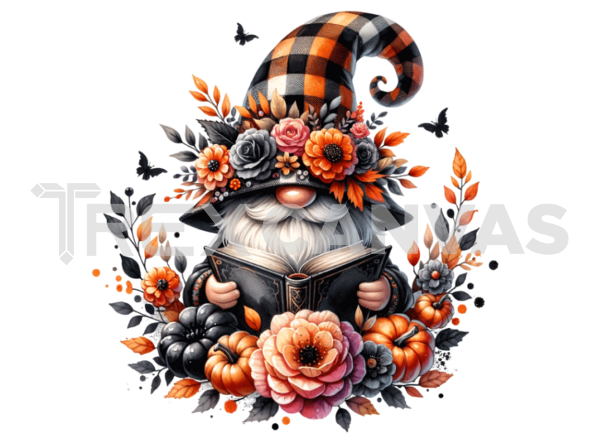 Floral Crown gnome with a hat covering his face isolated and Reading a  Book and flowers