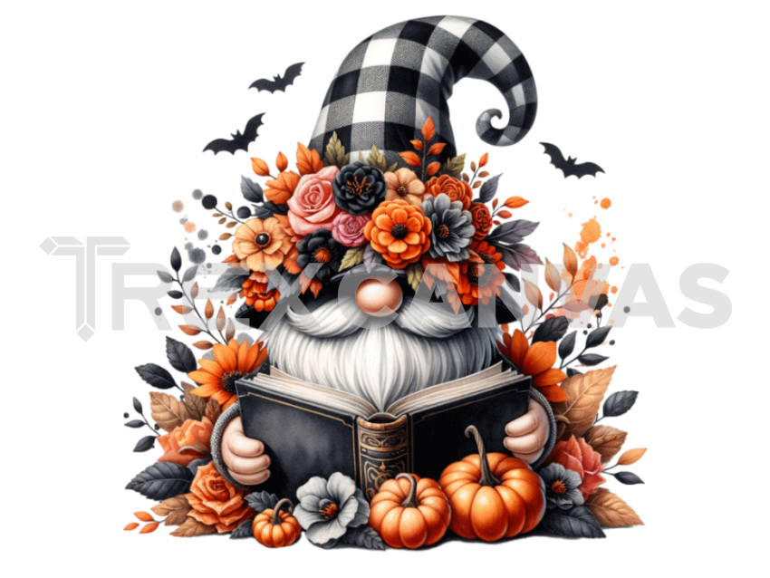 Floral Crown gnome with a hat covering his face isolated and Reading a  Book and flowers