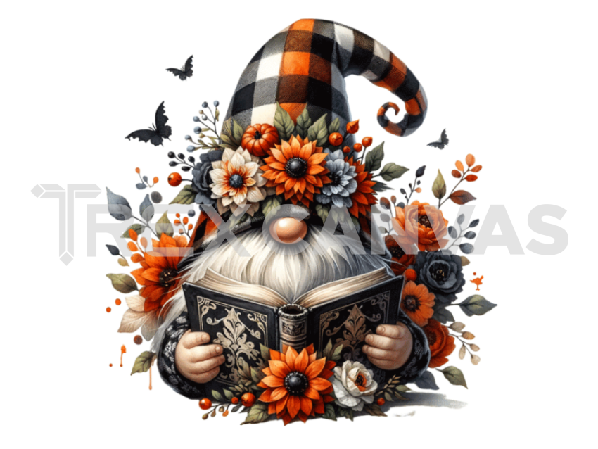 Floral Crown gnome with a hat covering his face isolated and Reading a  Book and flowers