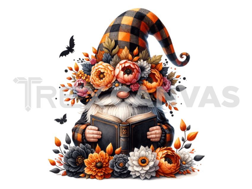 Floral Crown gnome with a hat covering his face isolated and Reading a  Book and flowers