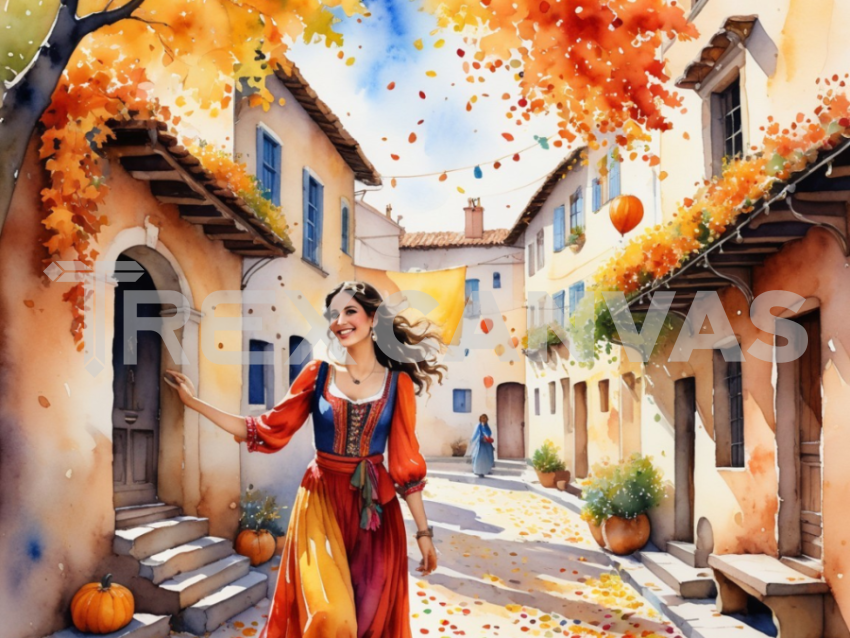 Autumn Bliss in a Colorful Village Walk