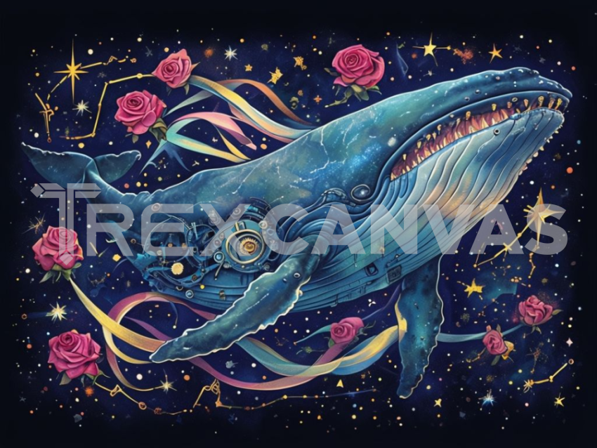 Surreal Whale Swims Through Cosmic Space With Stars