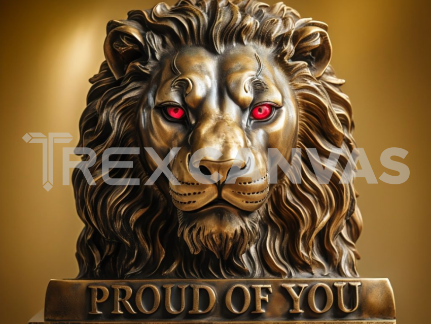 Bronze Lion Statue With Glowing Ruby Eyes