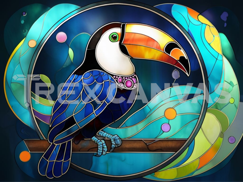 Vibrant Stained Glass Toucan Perched on Colorful Branch