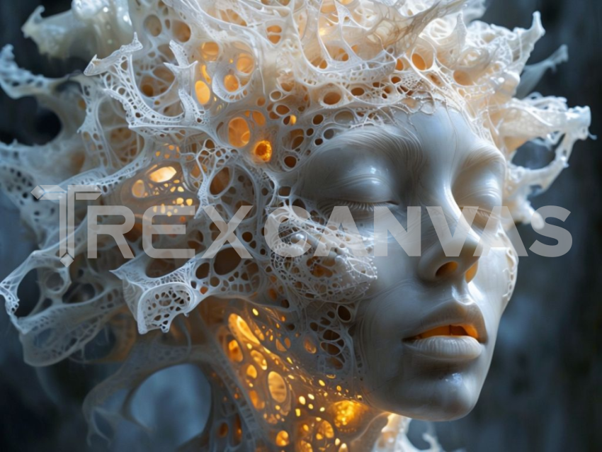 Intricate Ivory Head Sculpture with Lace Like Patterns