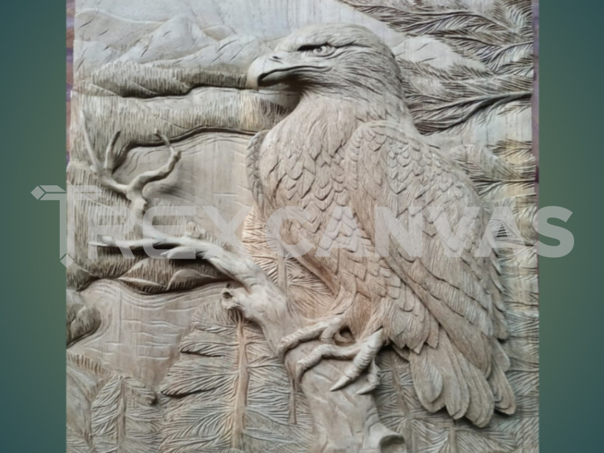 3D wood carving art of an eagle