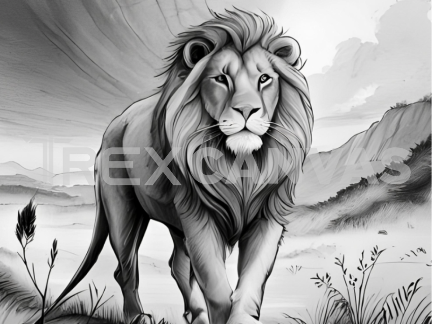 The lion, with its detailed mane and powerful presence, embodies strength and grace.