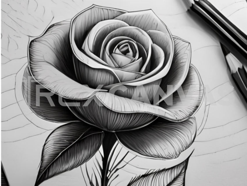 Rose flower pencil portrait