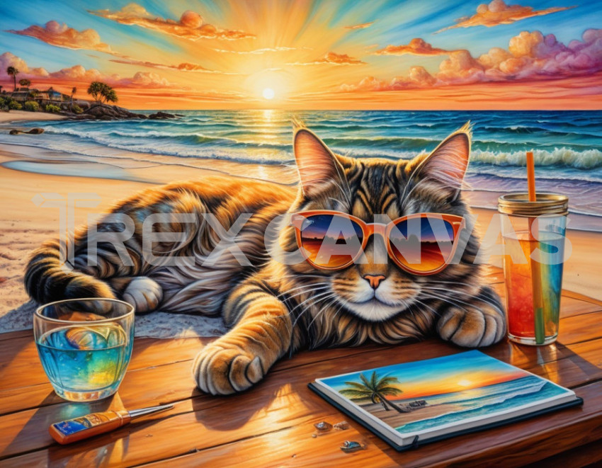 Beach Cat Sunset Chill Feline Vacation Cattitude Beach Bum