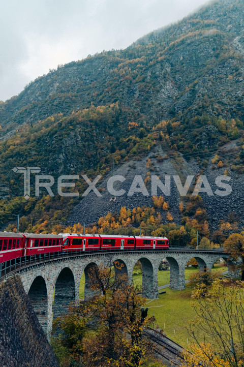 Red Train and The Beautiful Mountains Of Switzerland