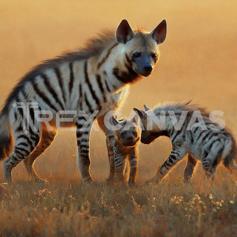 A mother stripe hyna with her babies