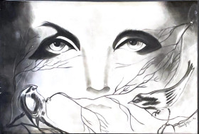 Eyes black charcoal painting