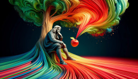 Abstract Art Isaac Newton at the moment of the apple!