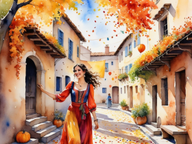 Autumn Bliss in a Colorful Village Walk