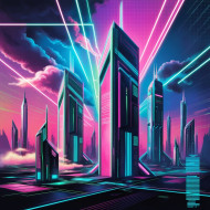 Default A futuristic cityscape illustration crafted in vibrant 0