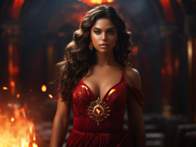 Default An ultra detailed an alluring woman in a red fire dres 0