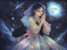 Ethereal Fantasy Woman With Cosmic Gown Amidst Stars