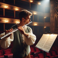 Flautista tocando em uma orquestra