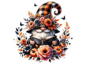 Floral Crown gnome with a hat covering his face isolated and Reading a  Book and flowers