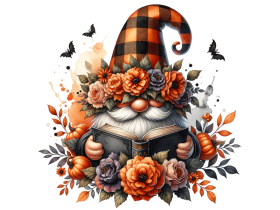 Floral Crown gnome with a hat covering his face isolated and Reading a  Book and flowers