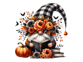 Floral Crown gnome with a hat covering his face isolated and Reading a  Book and flowers